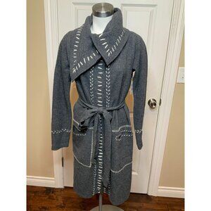 Guinevere Gray 100% Merino Wool Long Button-Up Sweater Coat, Size S